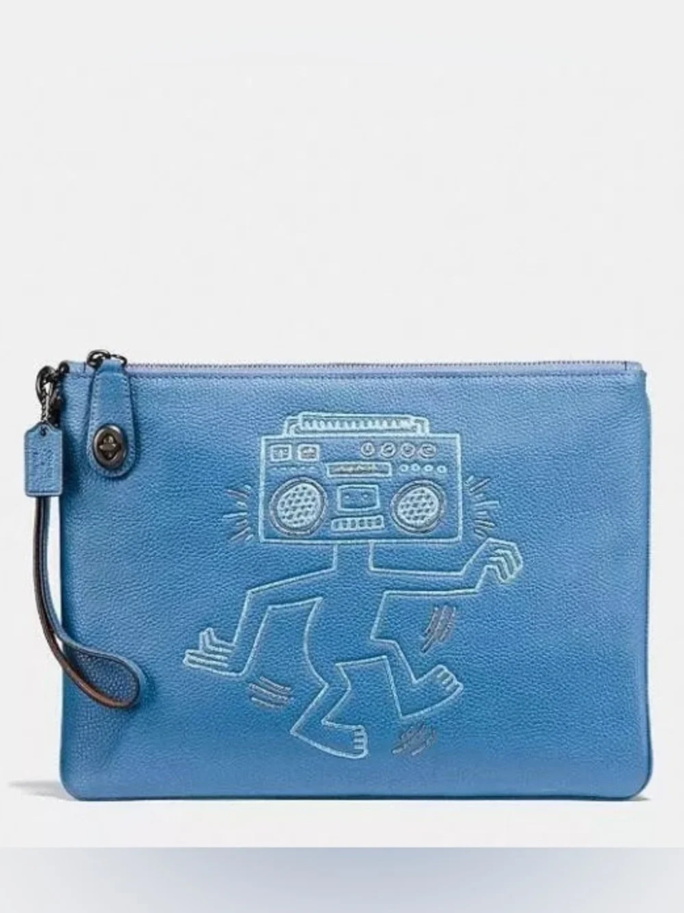 Coach Keith Haring Robot Clutch Turnlock Laptop IPad Bag Leather Wristlet Pouch